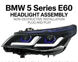 03 10 for 5 Series E60 Headlight Assembly Modification 12V LED Lenses Dual L Shaped Daytime Running Lights 50W