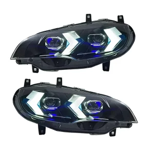 0814 for X6 E71 Headlight Assembly Upgrade with Dual-Color LED Daytime Running Lights Arrow Design 12V