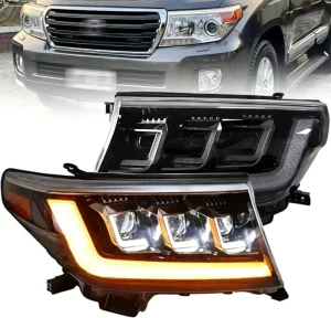 1 Pair FULL LED Front Lamp Headlight Front Tuning Lamp with 3 Lens Sequential Turn Signal for Land Cruiser LC100