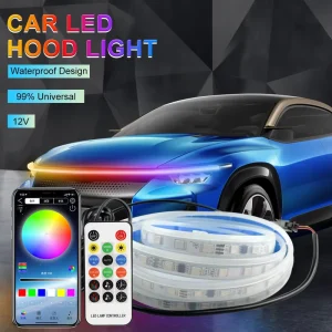 1.5 1.8M Car RGB Colorful LED Lights Bars Hood Penetration DRL Strip Flexible Remote Control Decoration Car Exterior Lamp