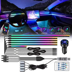 10 in 1 Full Set 140CM 110CM Symphony Ambient Light Kit Car Interior Led Strip Light for Car APP Remote Control Colorful RGB LED