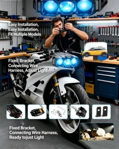100W Three-Lens LED Driving Light Hidden Type 12V Dual Color Flashing Fog Lamp for Motorcycle Easy Install