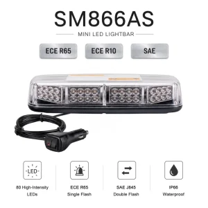 11 Inch Mini Light Bar 80 Led SAE J845 Class 1 ECE R65 IP66 Magnetic Mount Amber Strobe for Truck Recovery 3 Years Warranty