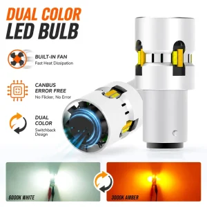 1157 Switchback LED Bulb Fan 7443 3157 4257 Dual Color Turn Signal Daytime Running Light Canbus Error Free IP65 Waterproof