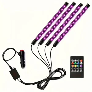 12 LED Car Strip Lights Car Interior Atmosphere Lights Kit USB Powered Color-Changing Underfoot Lights