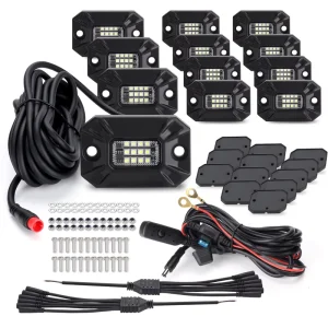 12 Pod LED Rock Lights Single Color Red Blue Green Yellow IP68 Underbody Wheel Well Pod Light For 4×4 Offroad Pickup ATV UTV