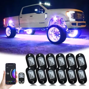 12 in 1 12V 12W RGB LED Rock Light Wheel Underglow for Universal Car APP Remote Control Music Sync Offroad Rock Light