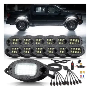 12Pods Truck Night Warning Neon LED Rock Light Kit Car Metal Pure White Waterproof Fender Light