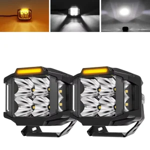 12V 24V Car Aux Spot Light Amber DRL 80W 9600LM A pillar 4 Inch Side Shooter Ditch Lights With Wire Harness for Jeep JK JL