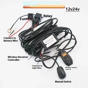 12V 24V Car LED Spotlight Wireless Remote Control Flashing Wire Set Cigarette Lighter Switch Wiring Harness Strip Light