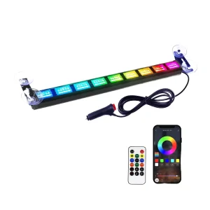 12V 24V LED Multifunction RGB Light Bar for Offroad Truck Car Strobe Warning Light with Suction Cups