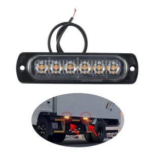 12V 24V LED Strobe Warning Light Bar Blue Aluminum 6LED Grille Flashing Beacon Lamp Amber Side Lights for Trucks and Cars