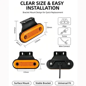 12V 24V LED Truck Side Marker Lamp With Bracket Built-in Reflector Steady on Flash Warning Light for Trailer Lorry Van Clearance