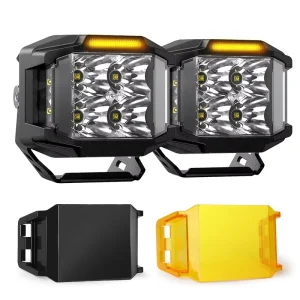 12V 24V Offroad Work Light 80W 9600LM 4 Inch Side Shooter Amber DRL Combo Beam Diecasting Aluminum Alloy Housing P9 Chip Wire