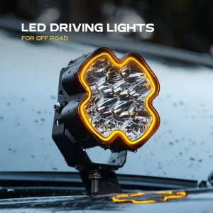 12V 4 Inch Amber LED Headlight White Yellow Fog Driving Light DRL Offroad Pickup Truck UTV SUV Accessories 50W 9000 Lumens