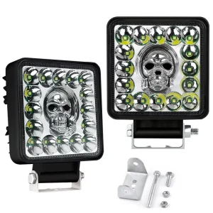 12V 4-Inch Square LED Car Roof Auxiliary Lights Colorful Skull Flashing Work Spotlights for Car Light Accessories