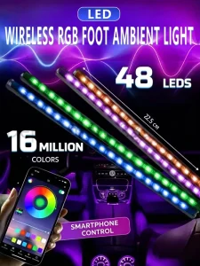 12V 48 LED Car Interior Ambient Foot Light Wireless Remote Music APP Control Auto RGB Atmosphere Decorative Lamp