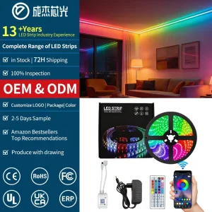 12V 5050 LED Strip 18 LEDs M 44 Key Bluetooth Remote Dimmable Color Changing for Home Ceiling & Cabinet Decor
