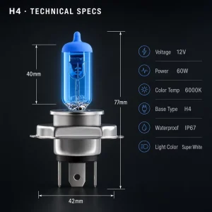 12V 55W Halogen Headlight Bulb 5000K H4 Quartz Glass Long Life for Car High Low Beam