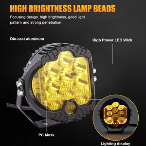12V 5inch Round Fog Lamp 90W Led Work Light for Car Jeep Wrangler Offroad JK JL 4×4 Truck ATV