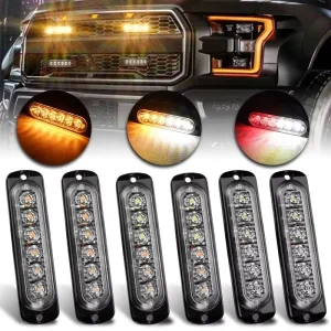 12V 6 LED Emergency Light Amber Red Blue 3 Watt Truck Strobe LED Warning Strobe Light