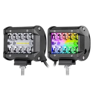 12V Car Auxiliary Ditch Light Flood Beam Pure White Light With Halo Ring LED RGB 4 Inch Pods