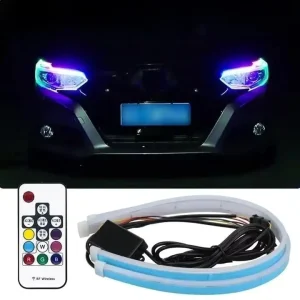 12V Car Light Bar RGB 30 45 60cm Flexible Led DRL Strip with Flow Turn Signal Daytime Running Lamp Remote Control Headlamp