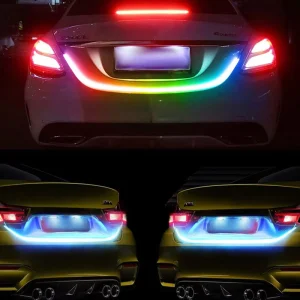 12V Car Rear Trunk Tail Light RGB LED Strip with Brake Turn Signal Warning Lights IP68 Waterproof PVC Rubber