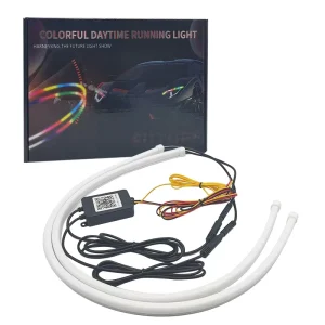 12V Colorful Daytime Running Light RGB 30CM 45CM 60CM 75CM Remote APP Control Flexible Car Decorative DRL Turn Signal Light