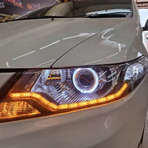 高品质 12V 新款水晶 DRL 日间行车灯 WRGB 双色 LED 灯条头灯升级版