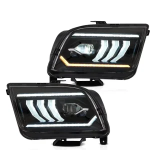 12V Headlight Assembly For Mustang Amber Sequential Turn Signal Dynamic Animation Breathing Light