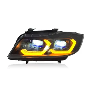 12V Headlight Assembly Modification LED Lens Daytime Running Lights Flowing Turn Signals for 3 Series E90