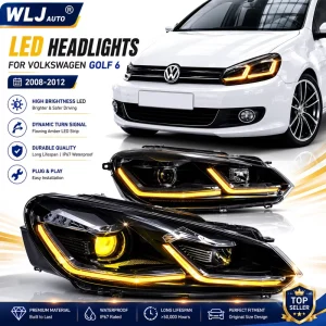 12V Headlight Assembly with Demon Eye DRL Auto Accessory for Volkswagen Golf 6 GTI 2 color Headlights