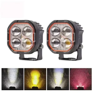12V Mini Lens LED Spotlight Waterproof Yellow White for Motorcycle Universal Car