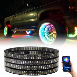 12V RGBW LED Wheel Lights Quad Row Double Side Wheel Rings Remote APP Control Tuning Lightings Truck SUV Off Road