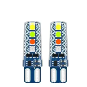 12V T10 Car LED Silicone Crystal Light Multiple Colors Running Water Burst 3030 8SMD Driving Indicator Lamp License Plate Bulb