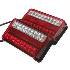 12V Waterproof LED Trailer Tail Light Pair Multi Function Stop Brake Turn Signal Reverse Lamp Rectangular Rear Taillight