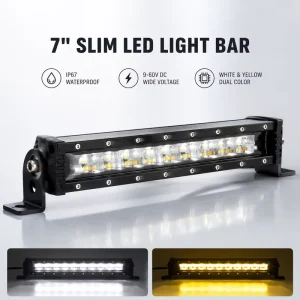 13 Inch Slim LED Light Bar 12000LM White Yellow Dual Color IP67 Waterproof Flood Beam for Offroad SUV ATV UTV Truck
