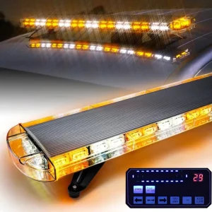 132W 47-Inch LED Rooftop Emergency Strobe Light Bar 12V 24V Adjustable Mounting Brackets White Amber for Trucks