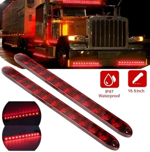 15.5 Inch 12 24V Waterproof IP67 Red Amber LED Identification Clearance Tail Light Bar for Truck Trailer Pickup Bus Boat