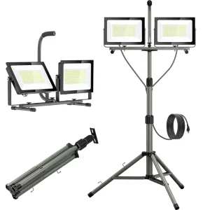 160W Durable Aluminum AC 100V 240V 2 Head Adjustable Waterproof LED Work Light Portable IP66 for Car Maintenance Floor Stand