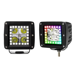 16W 3.2 Inch RGB Vehicle LED Work Light 12V IP67 Waterproof Square Work Light with Strobe