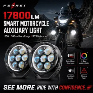 17800LM Front Motorcycle Auxiliary Driving Light IPX8 Smart LED Spot Flood Light with 3 Lens for Goldwing ADV