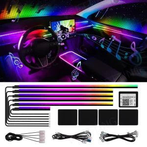 18 In1 Music Streamer Ambient Lighting Car Interior Accessories Dual Zone RGB 64 Neon LED Acrylic Strip Car Decor Atmosphere Lamp