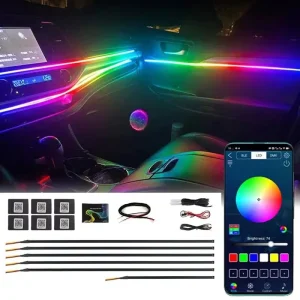 18 in 1 Auto Interior Lighting 64 Colorful RGB Symphony Ambient LED Lamp App Controlled Universal for Interior Decorations