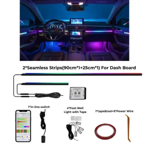 18 in 1 RGB Car Interior Ambient Lighting Kit Acrylic 12V Dreamcolor APP Control Atmosphere Lamp Universal Decor Lights