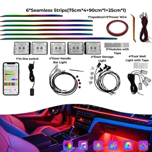 18 in 1 Smart App Control RGB Car Interior Ambient Lighting Kit Multicolor LED Strips for Auto Decoration