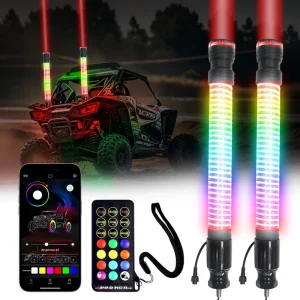 1FT 2FT 3FT Whip Lights and Laser Whipless Light Kit for UTV Off Road RGB Color Spiral LED Whip Antenna for Can Am Polaris RZR