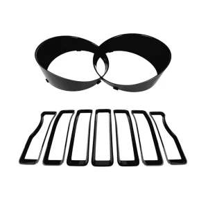 1set Mesh Front Grille Grill Insert Headlight Light Cover Trim Black for Jeep Wrangler JL JLU Exterior Accessories