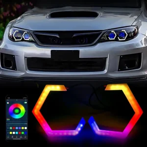 2 PCs Car Rainbow Hued Angel Eye Ring Lights Hexagonal Edge Diamond Pattern Multi Color Running Light Headlight